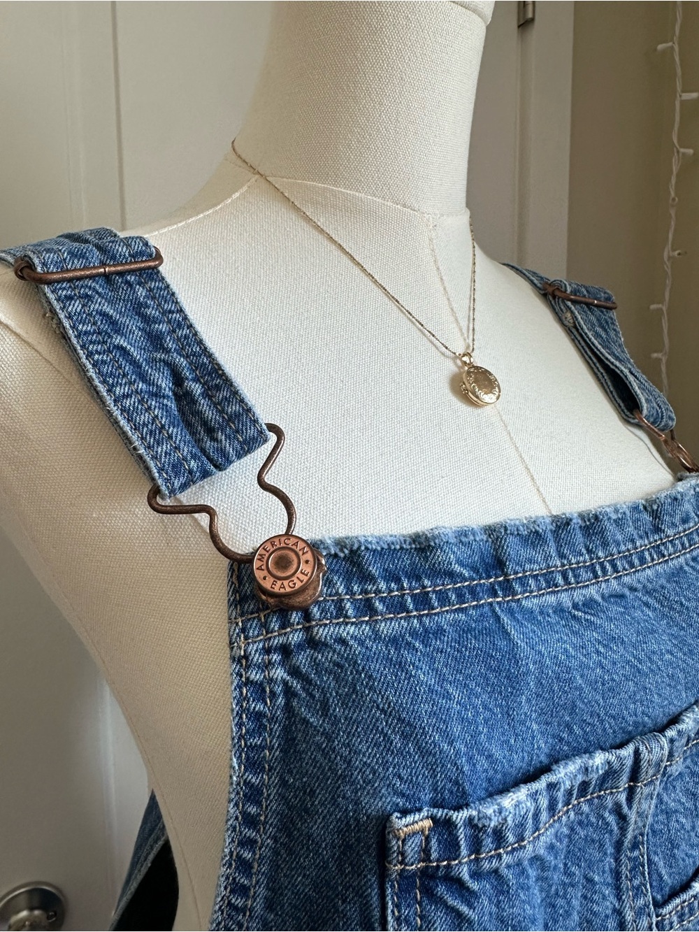 American Eagle Denim Short Overalls - Light Blue Women - Picture 6 of 12
